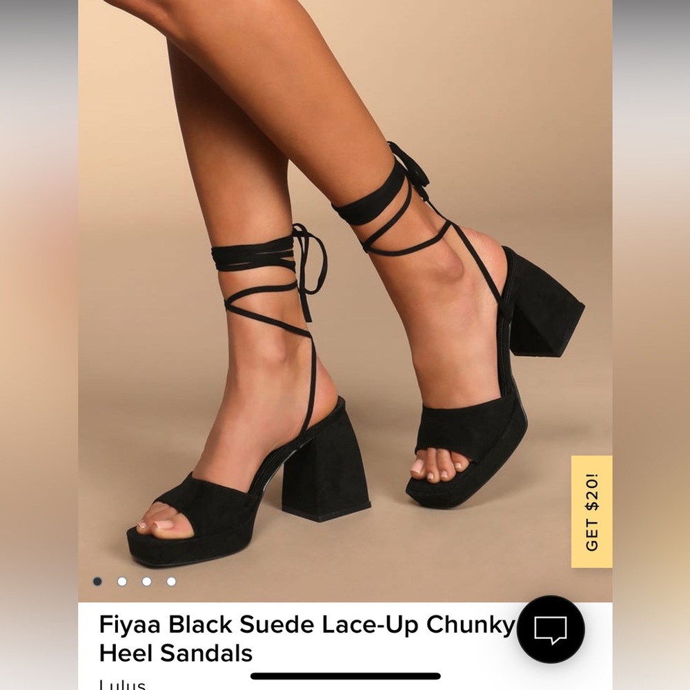 Lulu’s fiyaa black suede lace-up chunky high heel sandals